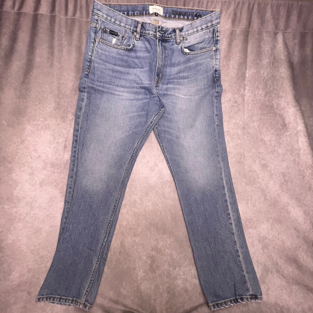 Quiksilver Straight Fit Jeans Mens 38x32 Blue Excellent Medium Wash Denim